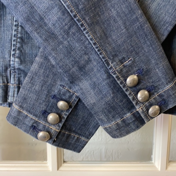 Fossil Vintage Designer Style Denim Jacket with Fringe High Collar Size Medium - Picture 7 of 7